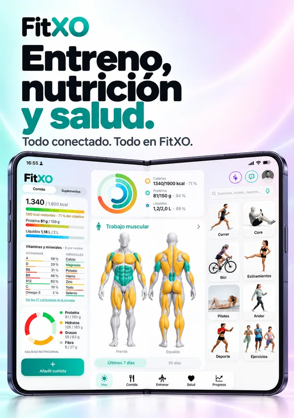 FitXO en el iPhone Duo desplegado: todo conectado en una pantalla