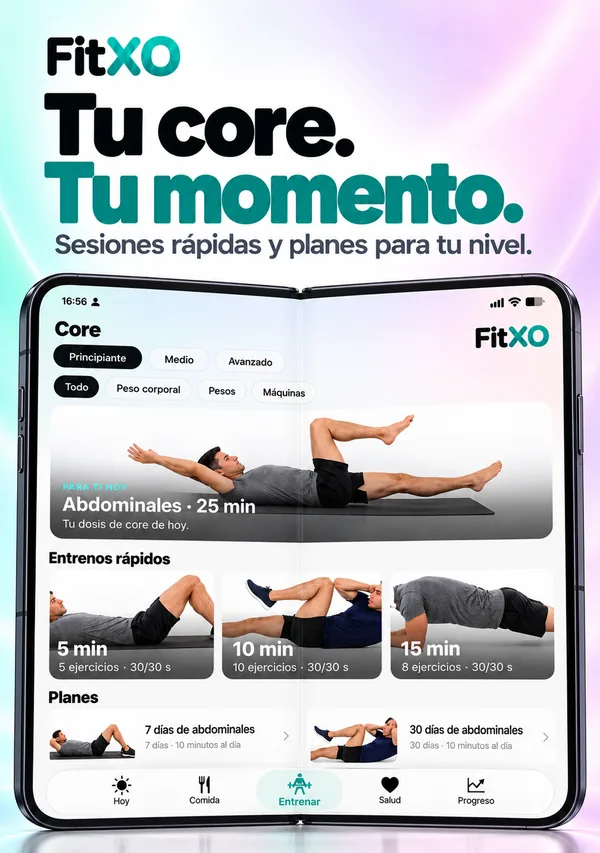 FitXO en el iPhone Duo desplegado: sesiones rápidas y planes de core