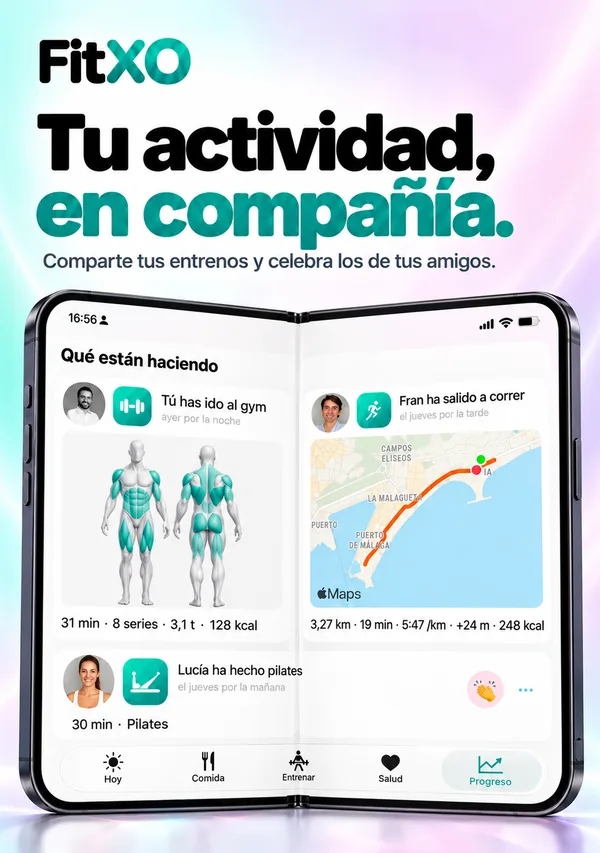 FitXO en el iPhone Duo desplegado: los entrenos de tus amigos